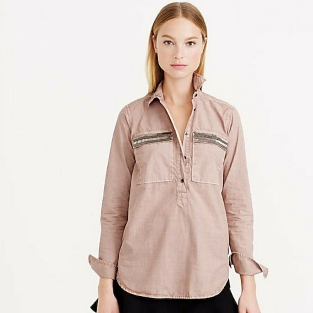 J crew Beaded chevron popover shirt in taupe